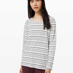 Lululemon Emerald Long Sleeve Cut Back Stripe White Black Shirt Size 6